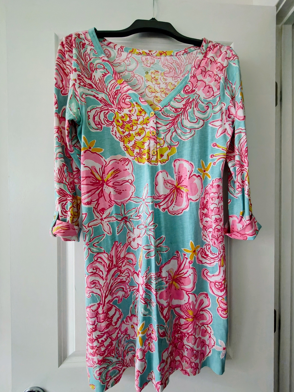 Lilly Pulitzer Aqua Pink Floral Shift Dress